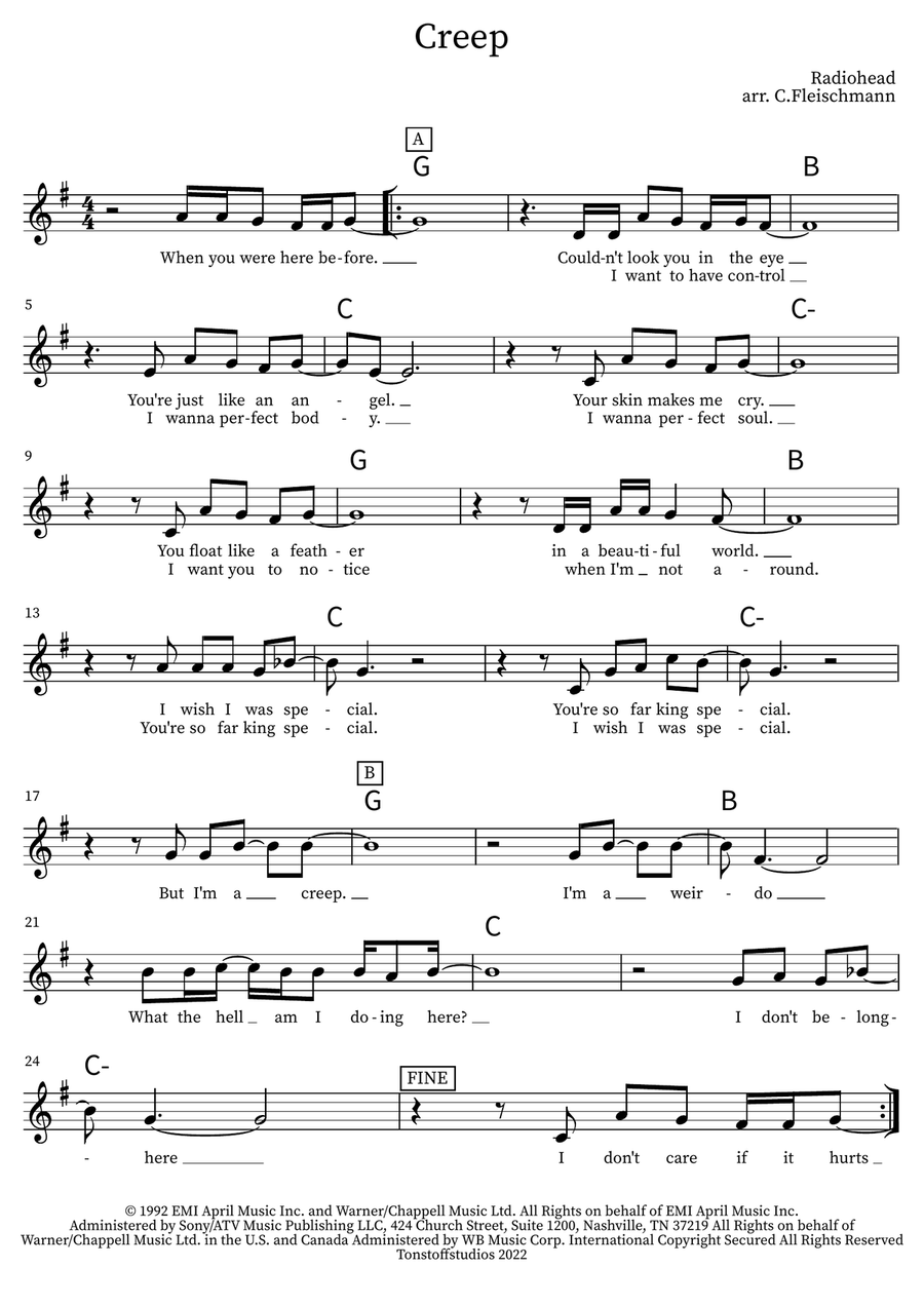 Creep Piano scores gallery preview page 1