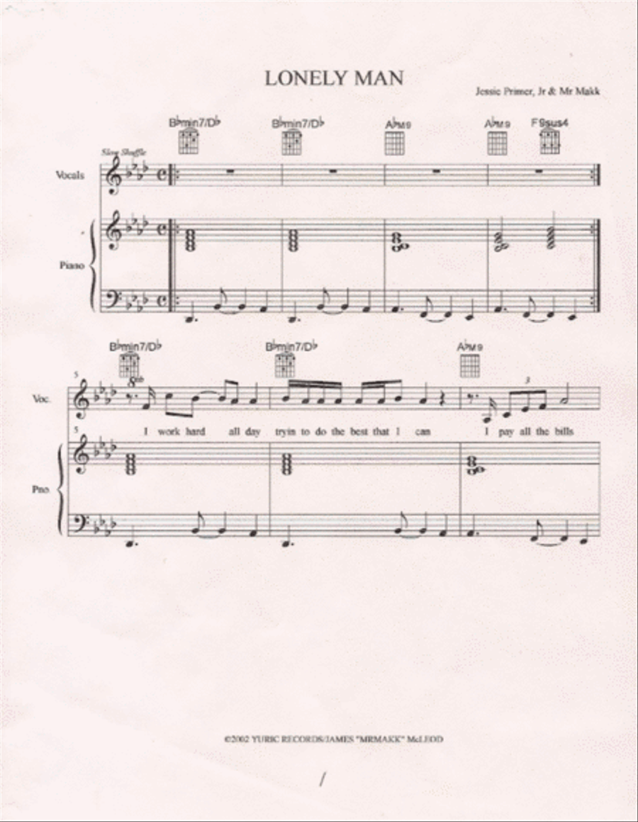 Lonely Man Piano, Vocal, Guitar scores gallery preview page 1