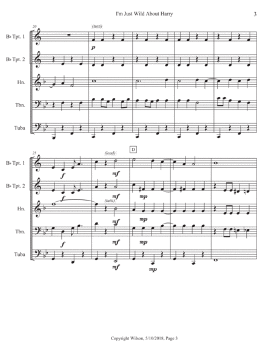 I'm Just Wild About Harry Brass Quintet scores gallery preview page 4