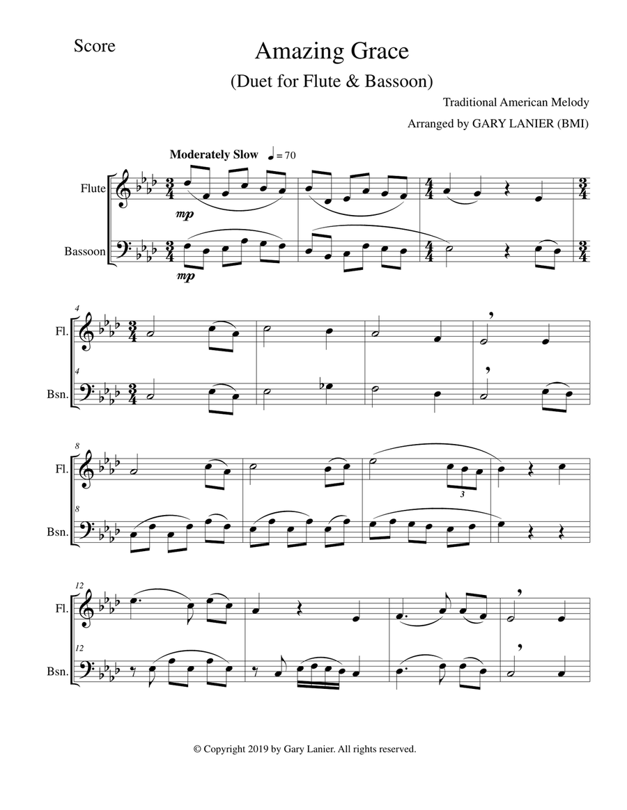 AMAZING GRACE (Duet - Flute & Bassoon - Score & Parts included) Woodwind Duet scores gallery preview page 2