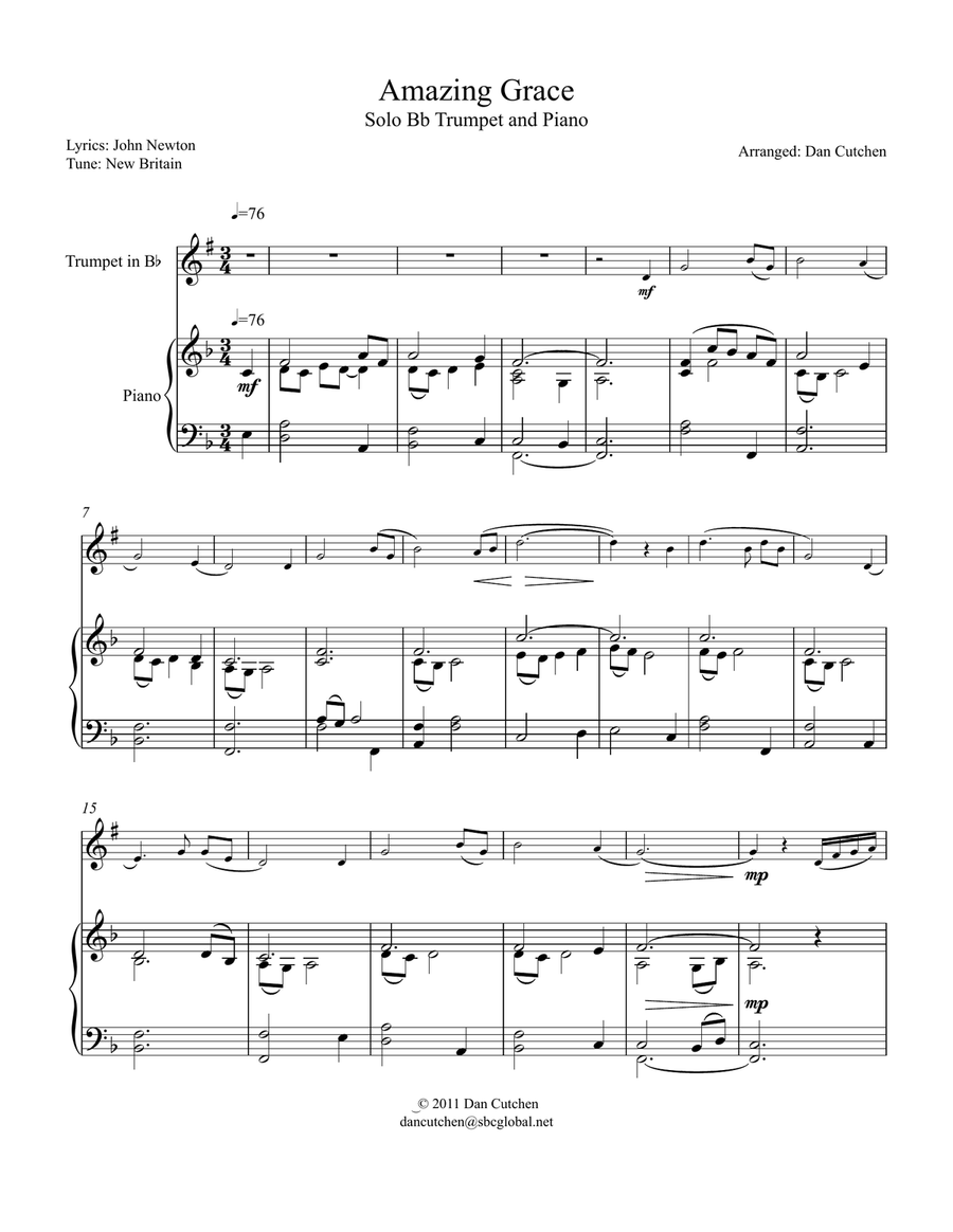Trumpet - Amazing Grace, Theme and Variations Trumpet Solo scores gallery preview page 1