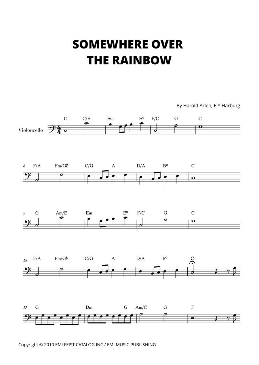Over The Rainbow Cello Solo scores gallery preview page 1