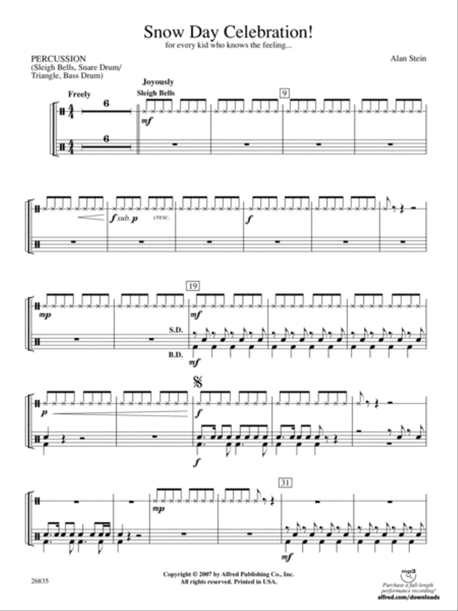 Snow Day Celebration!: 1st Percussion Concert Band scores gallery preview page 1