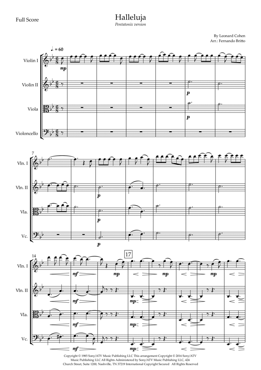 Hallelujah String Quartet scores gallery preview page 1