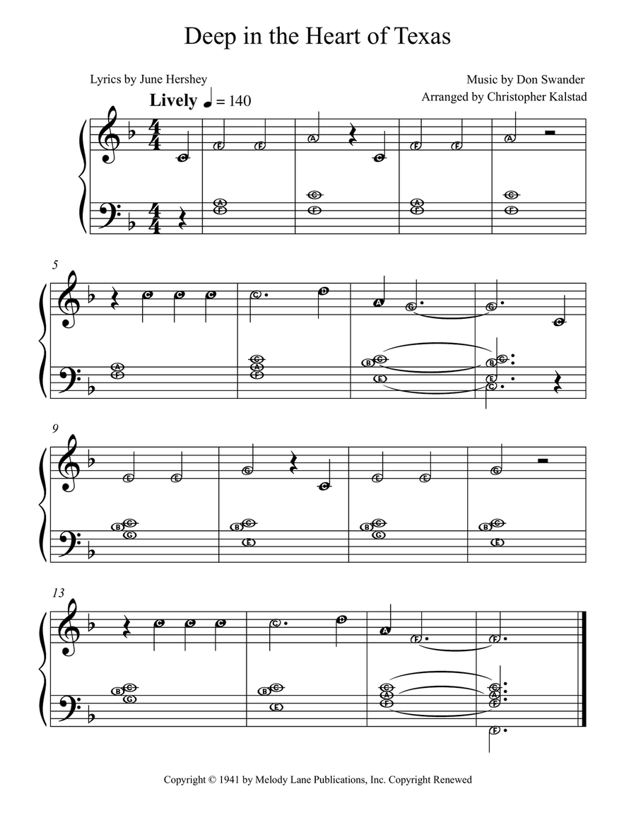 Deep In The Heart Of Texas Easy Piano scores gallery preview page 1