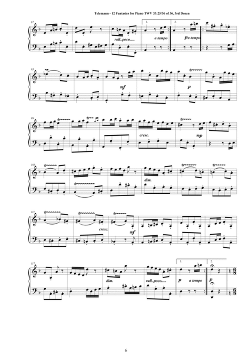 Telemann - 12 Fantasies for Piano TWV 33-25-36 of 36, 3rd Dozen