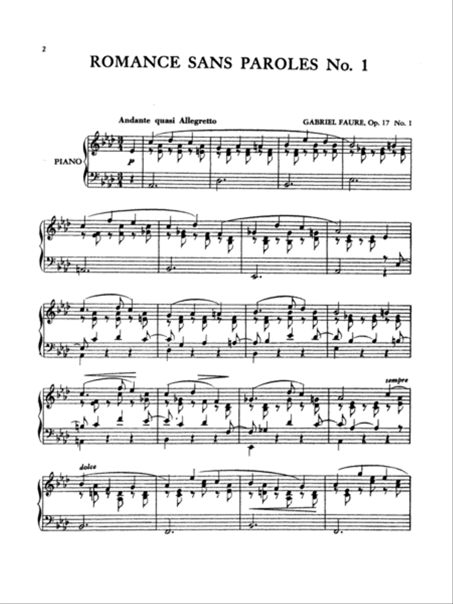 Fauré: Romance sans Paroles Piano Solo scores gallery preview page 1