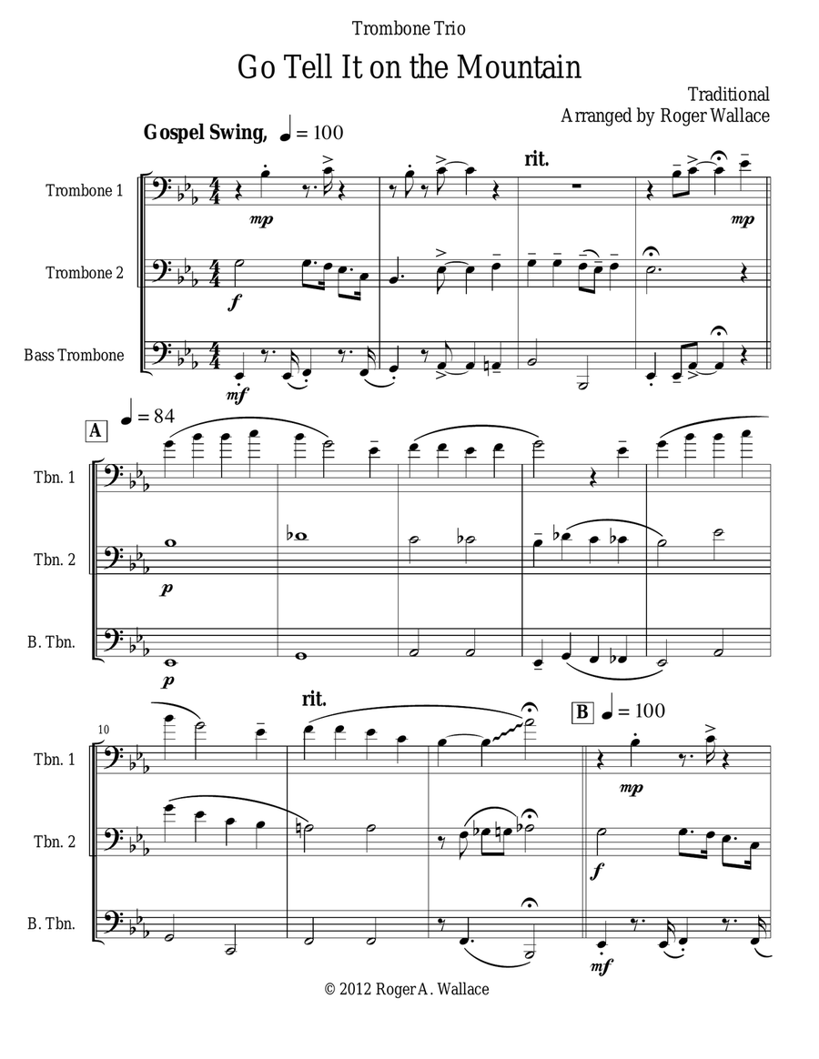 Go Tell It on the Mountain (Trombone Trio) Trombone Trio scores gallery preview page 1