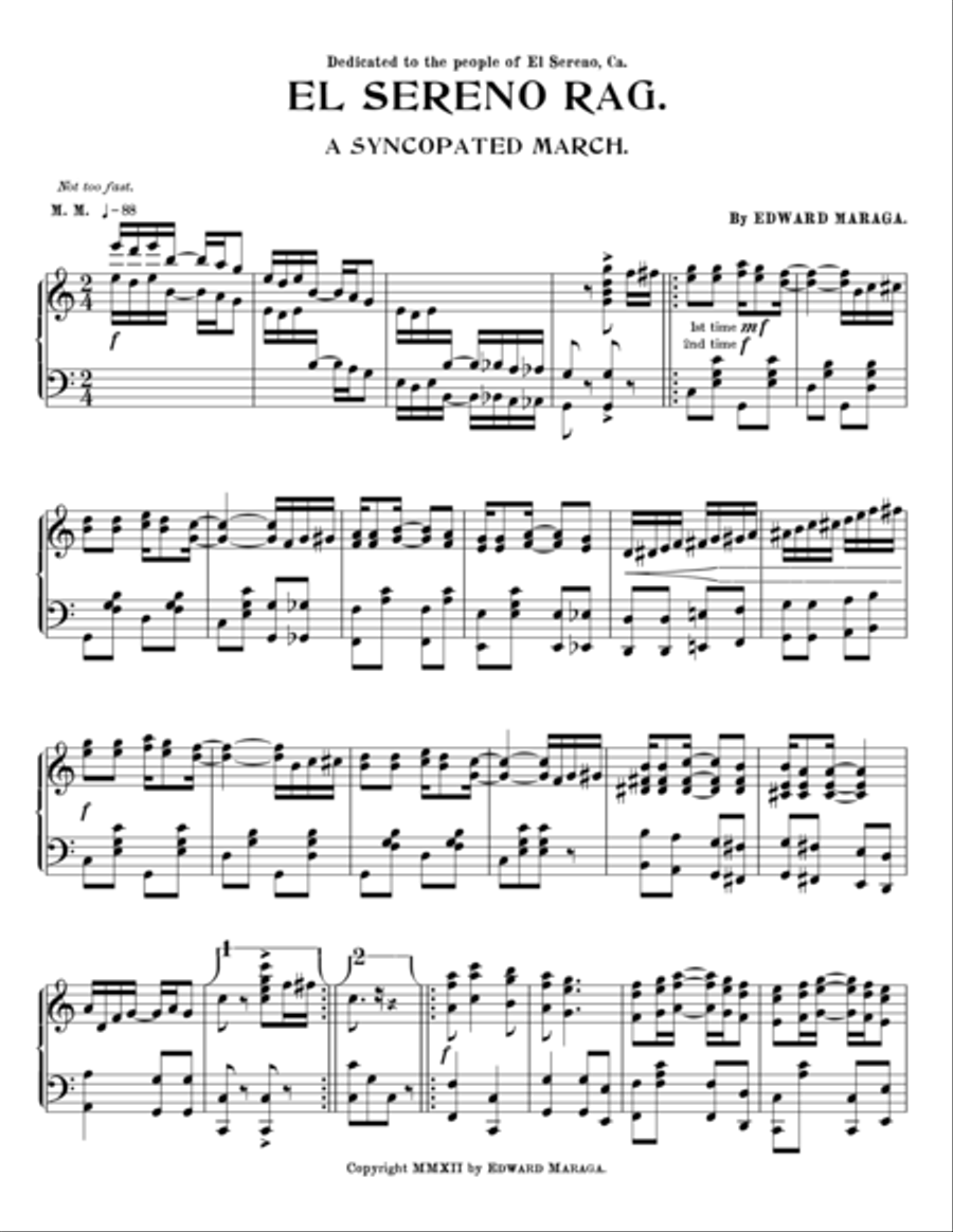 The El Sereno Rag: A Syncopated March Piano Solo scores gallery preview page 1