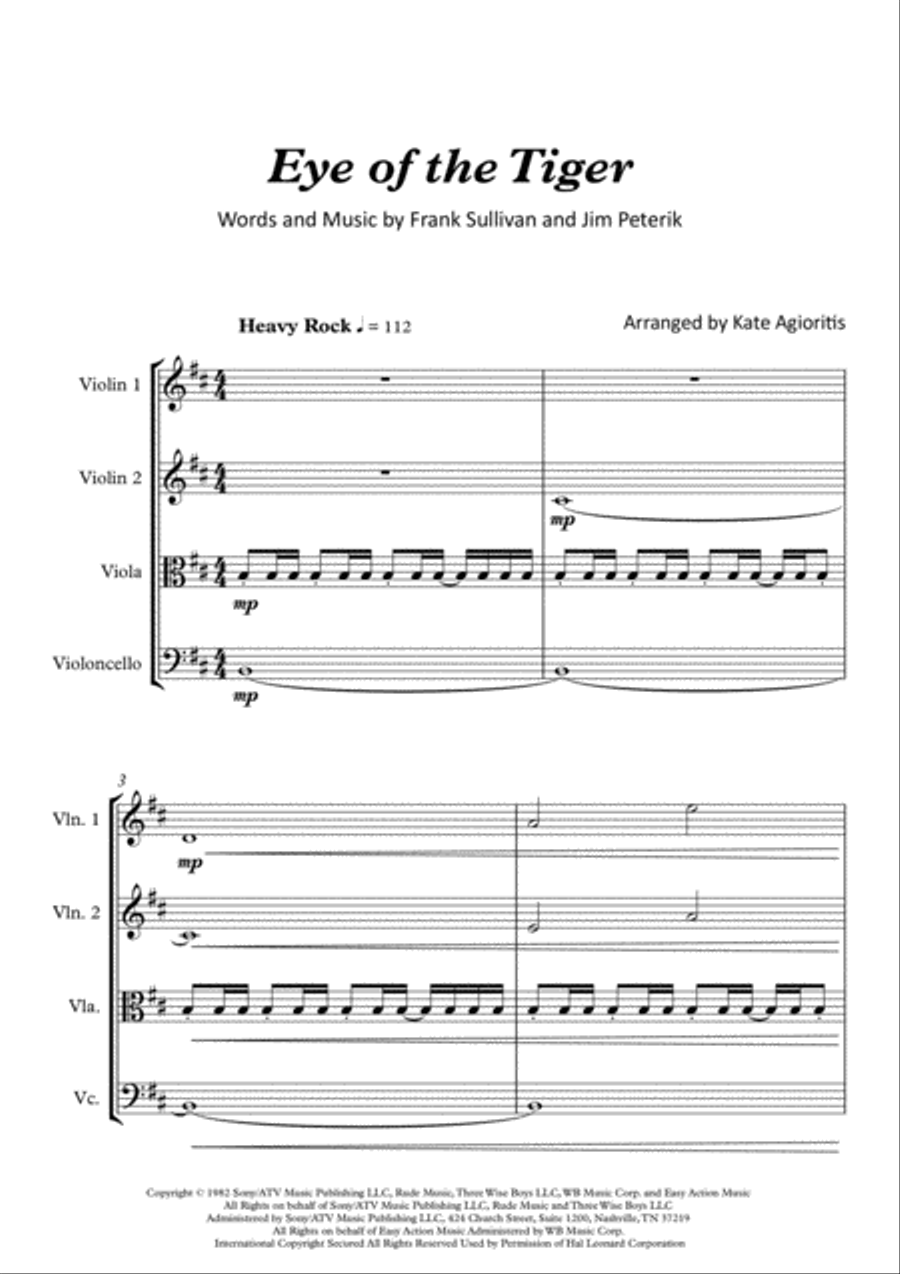 Eye Of The Tiger String Quartet scores gallery preview page 2