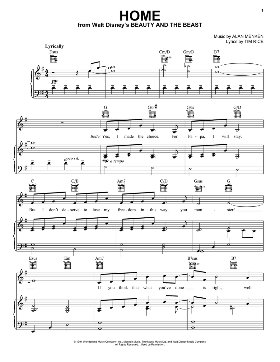 Home (from Beauty and the Beast: The Broadway Musical) Piano, Vocal, Guitar scores gallery preview page 1