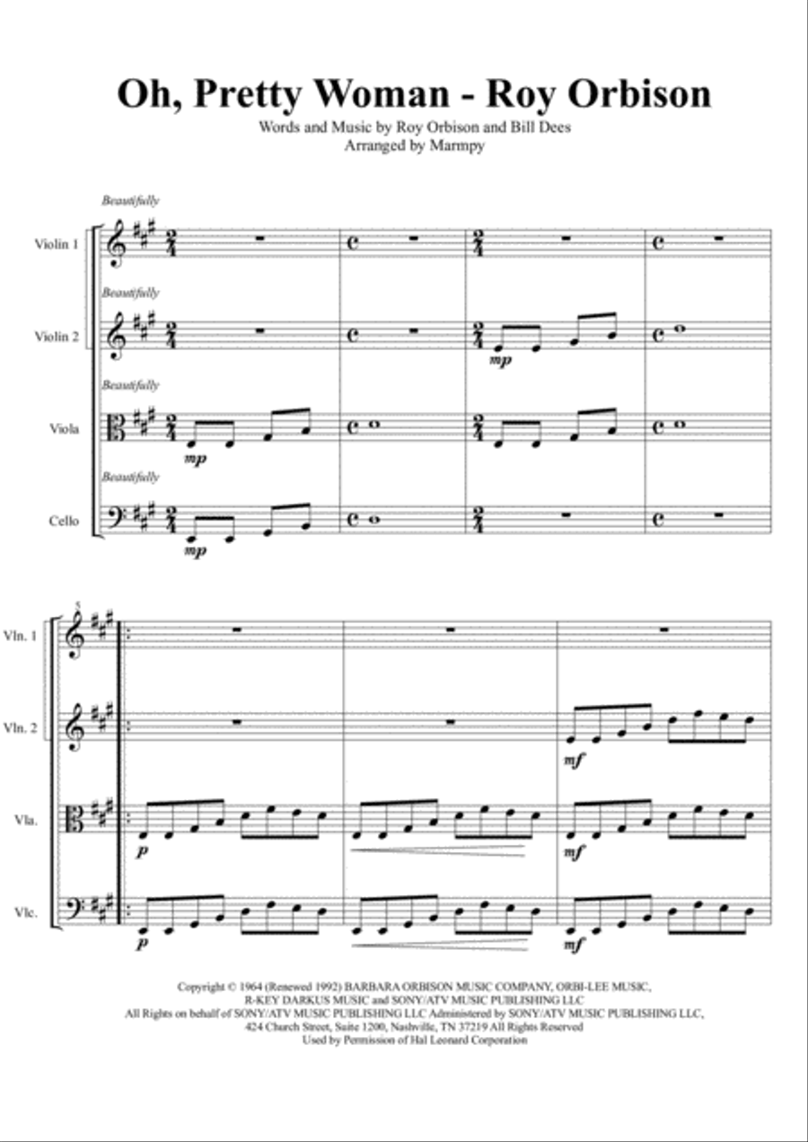Oh, Pretty Woman String Quartet scores gallery preview page 1