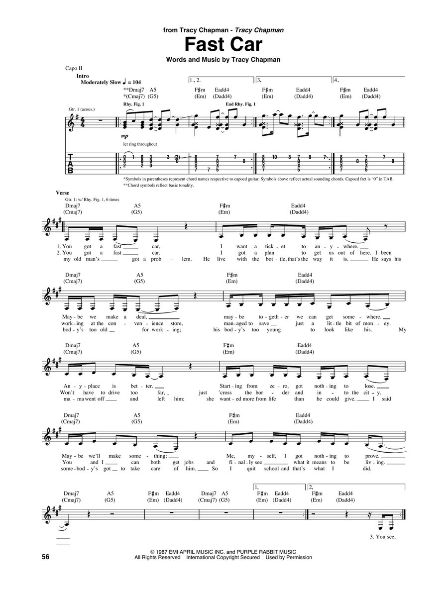 Fast Car Fast Car Acoustic Guitar scores gallery preview page 1
