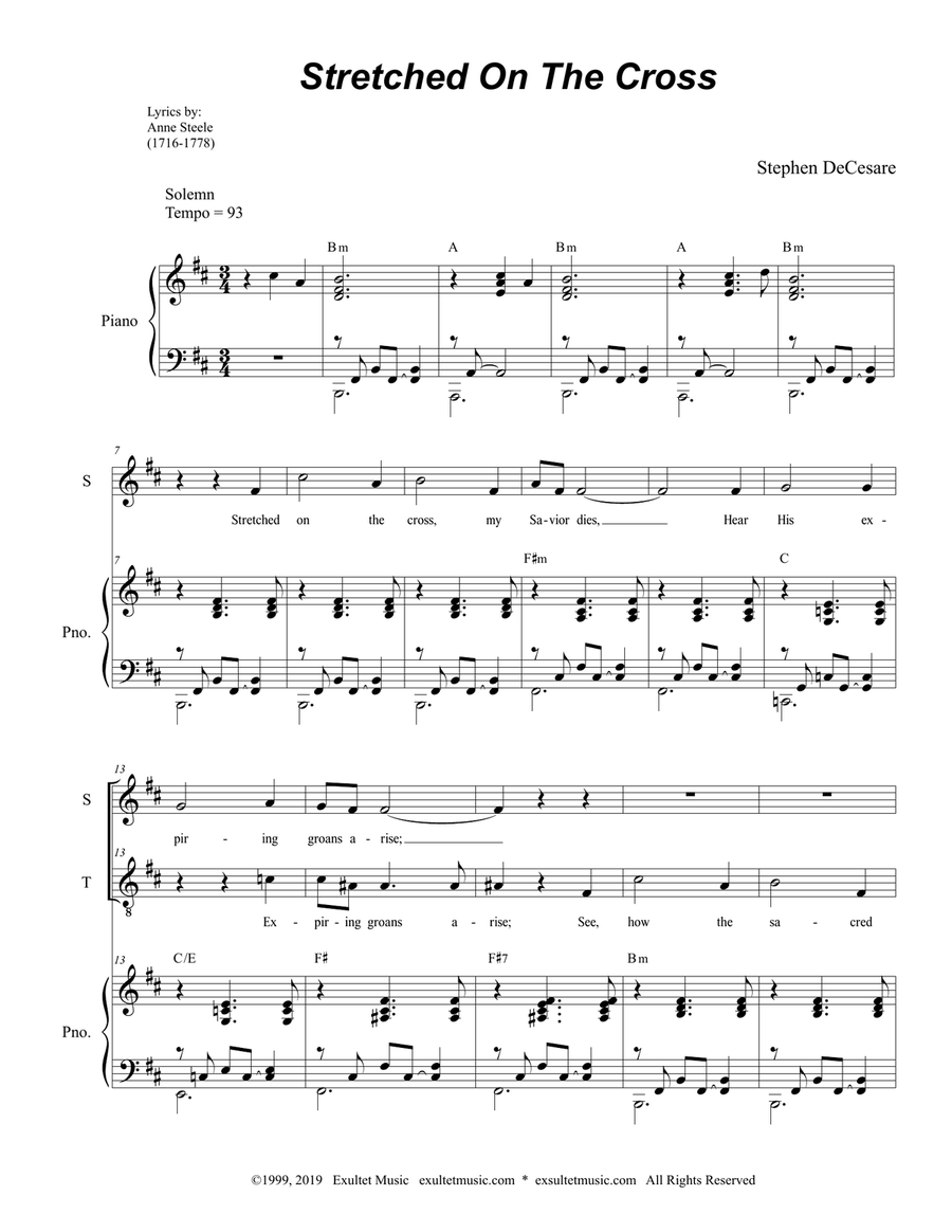 Stretched On The Cross (2-part choir - (Soprano and Tenor) 2-Part scores gallery preview page 1