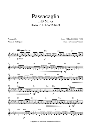 Passacaglia - Easy Horn in F Lead Sheet in Ebm Minor (Johan Halvorsen's Version)