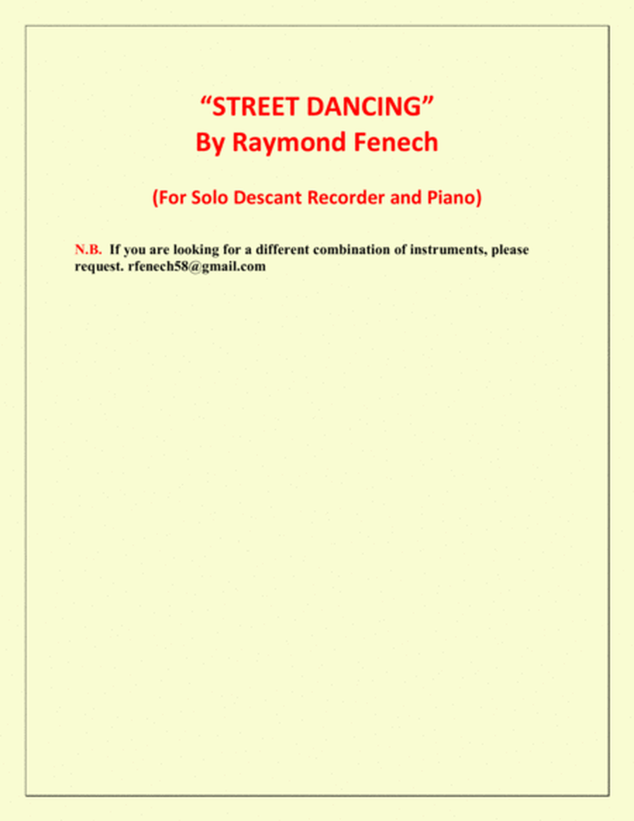 "Street Dancing" - For Solo Descant Recorder and Piano - Early Intermediate/ Intermediate level image number null