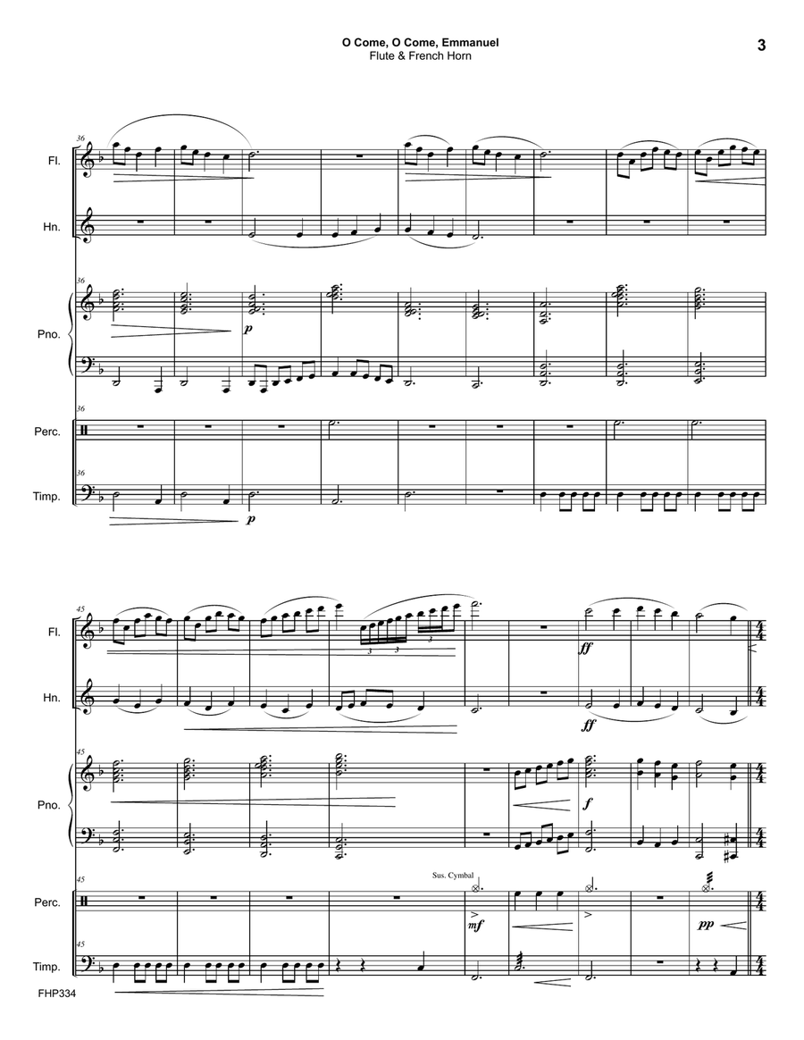 O COME, O COME EMMANUEL/COME THOU LONG-EXPECTED JESUS - FLUTE & HORN with Piano & opt Perc #334 Small Ensemble scores gallery preview page 3