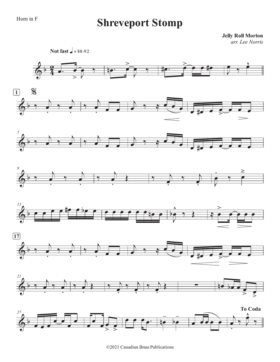 Shreveport Stomp - F Horn Brass Quintet scores gallery preview page 1