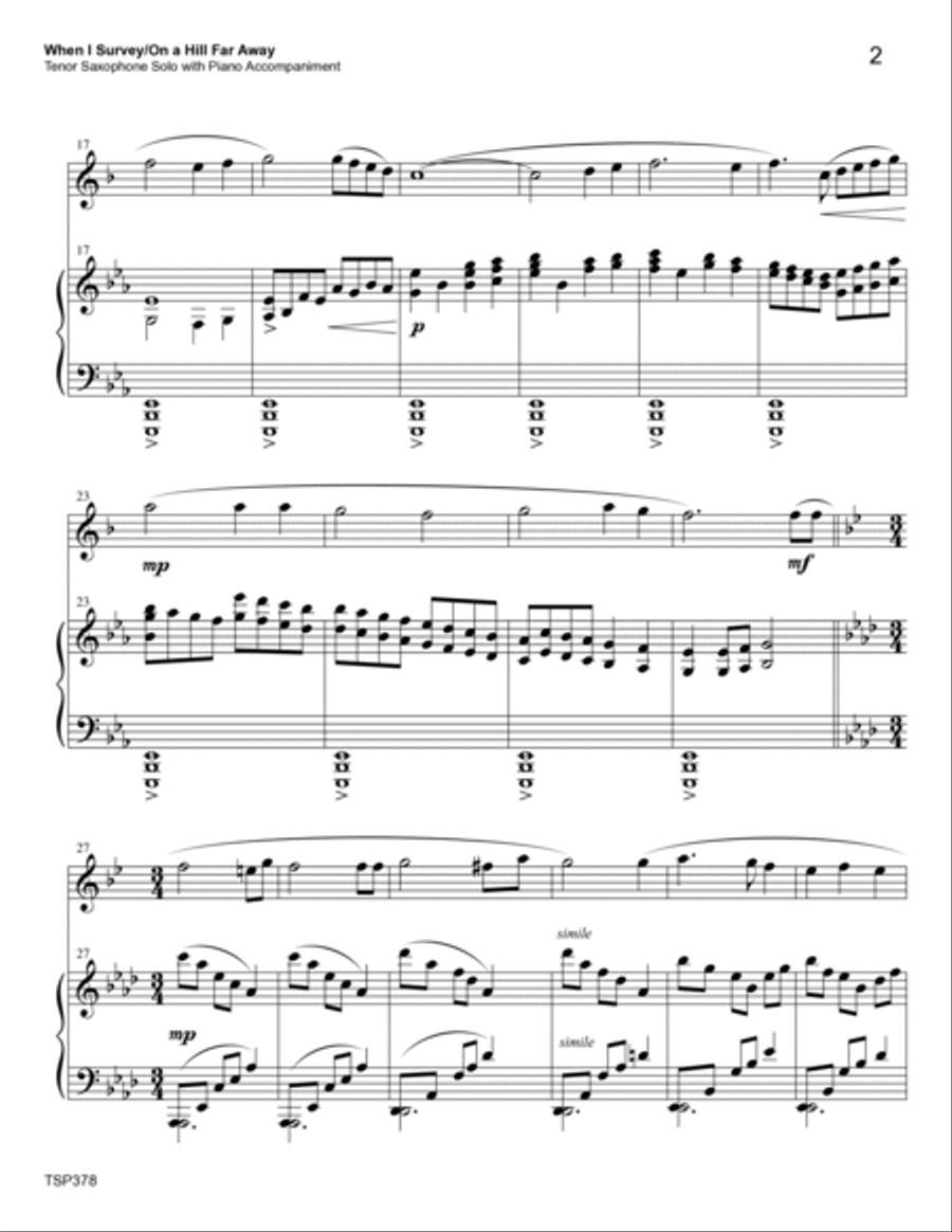 WHEN I SURVEY THE WONDROUS CROSS with THE OLD RUGGED CROSS - Tenor Saxophone Solo with Piano Accomp Tenor Saxophone scores gallery preview page 2