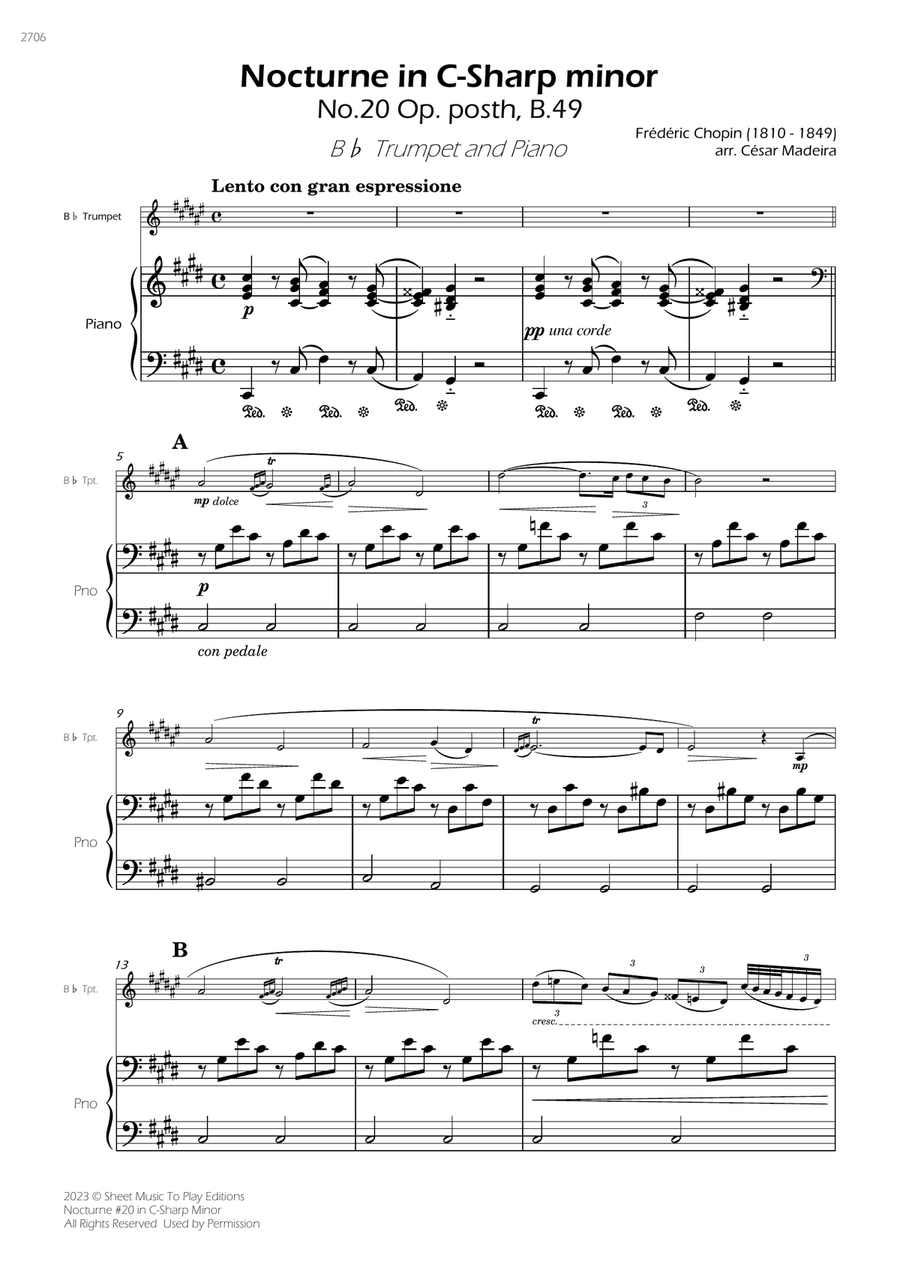 Nocturne No.20 in C-Sharp minor - Bb Trumpet and Piano (Full Score and Parts) B-Flat Trumpet scores gallery preview page 3