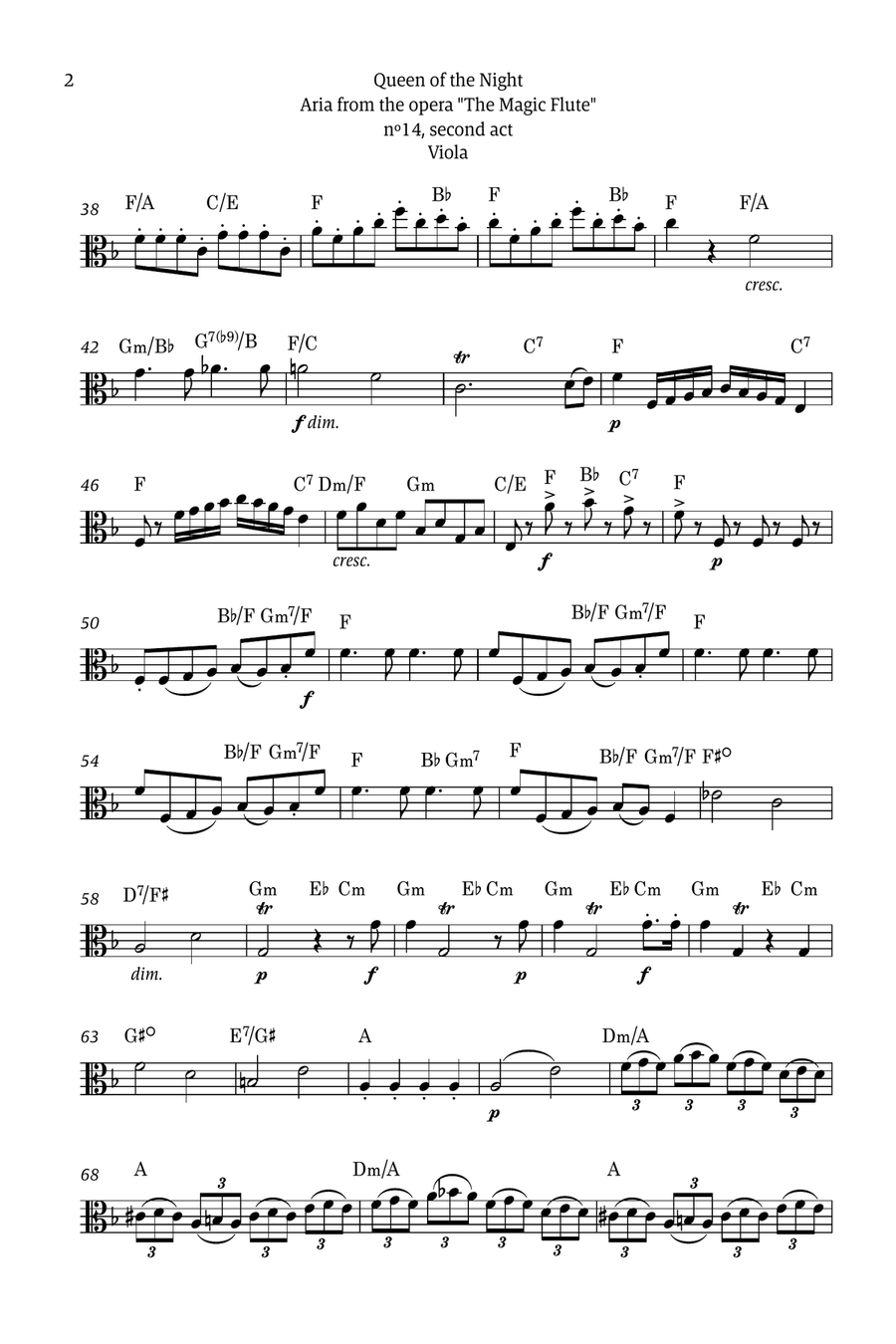 Queen of the Night - for solo viola (with chords) Chamber Music scores gallery preview page 2