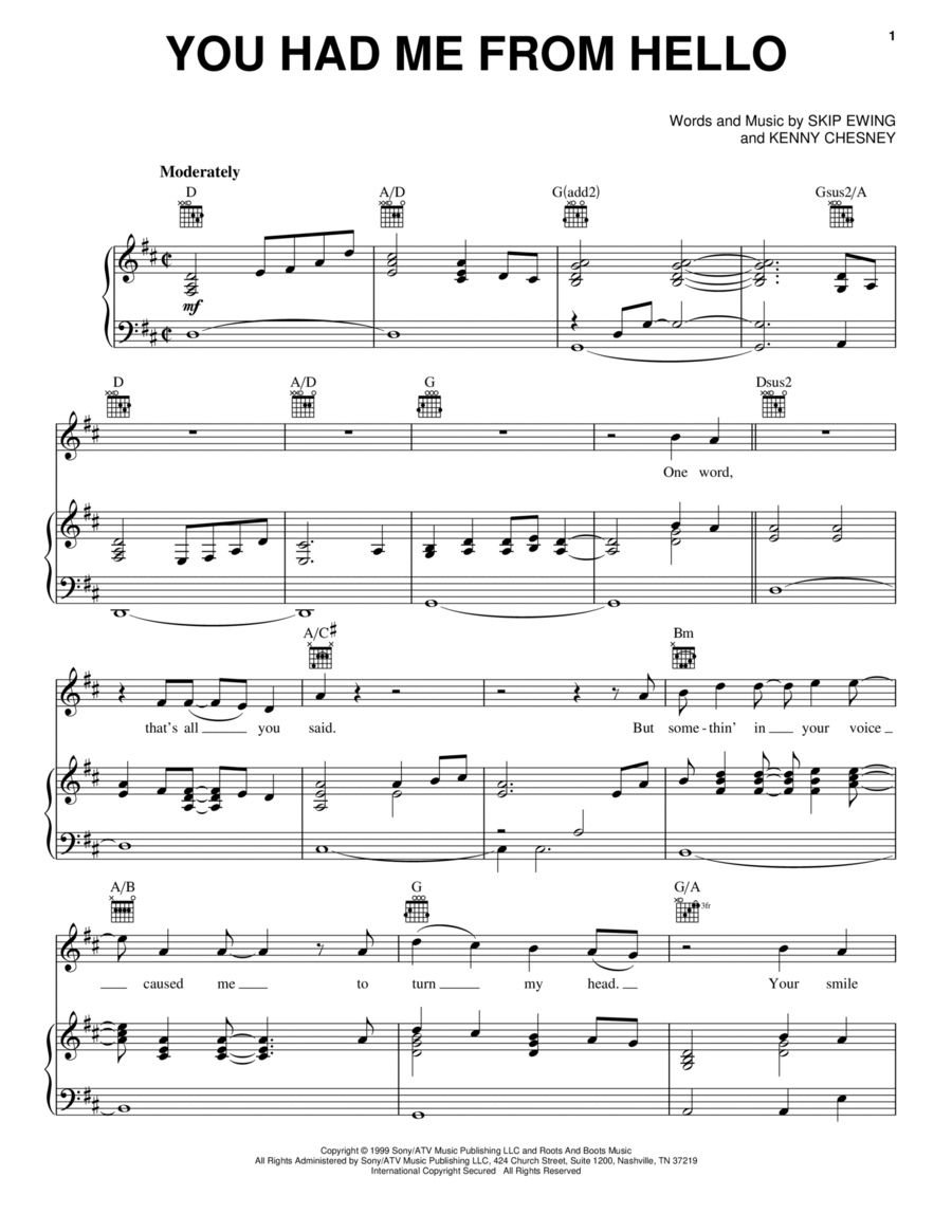 You Had Me From Hello Piano, Vocal, Guitar scores gallery preview page 1