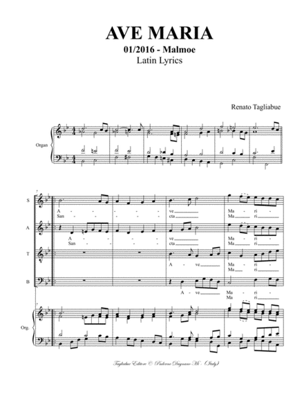 AVE MARIA - Tagliabue - 01/2016 - Malmoe - Latin Lyrics - For SATB Choir and Organ image number null