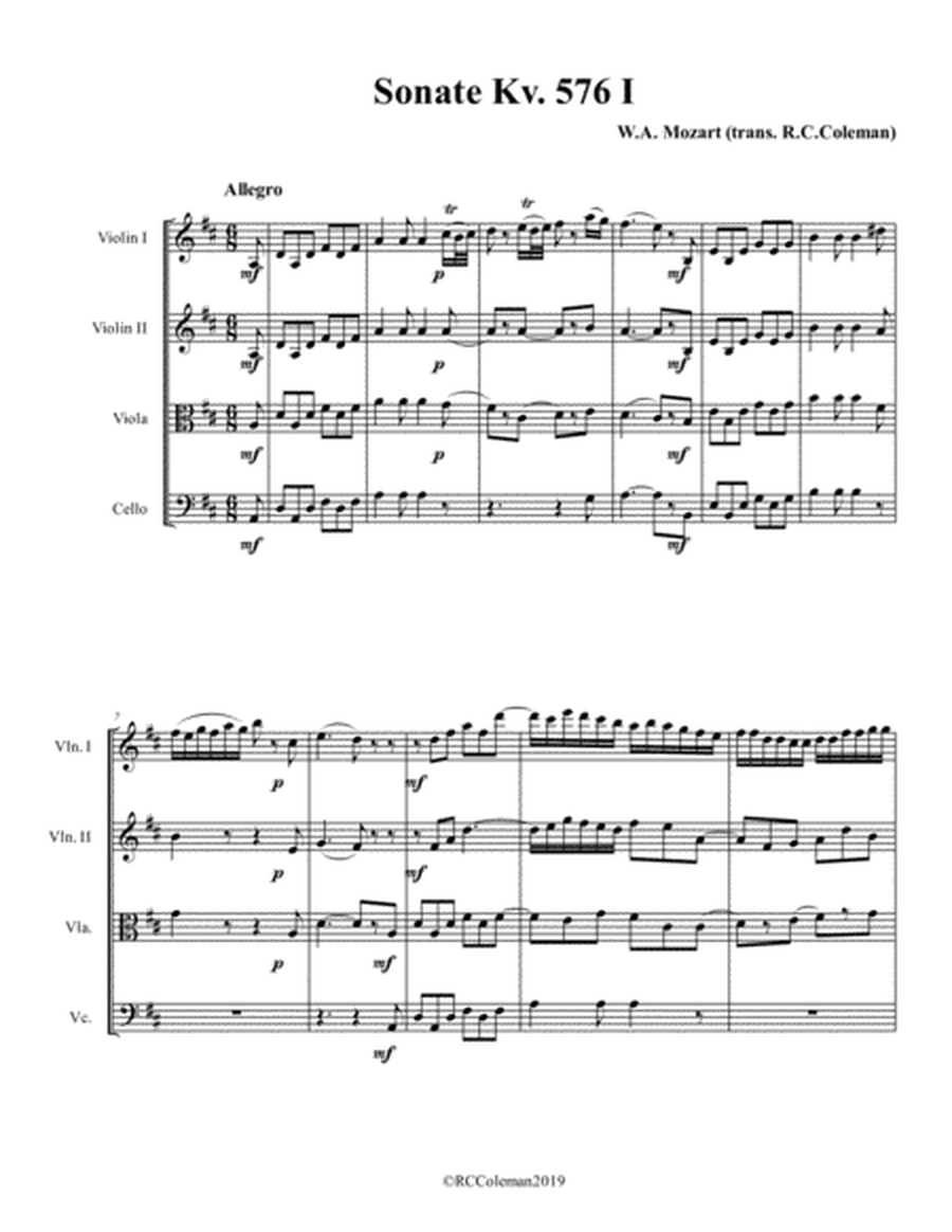 Mozart Sonata kv. 576 for String quartet image number null