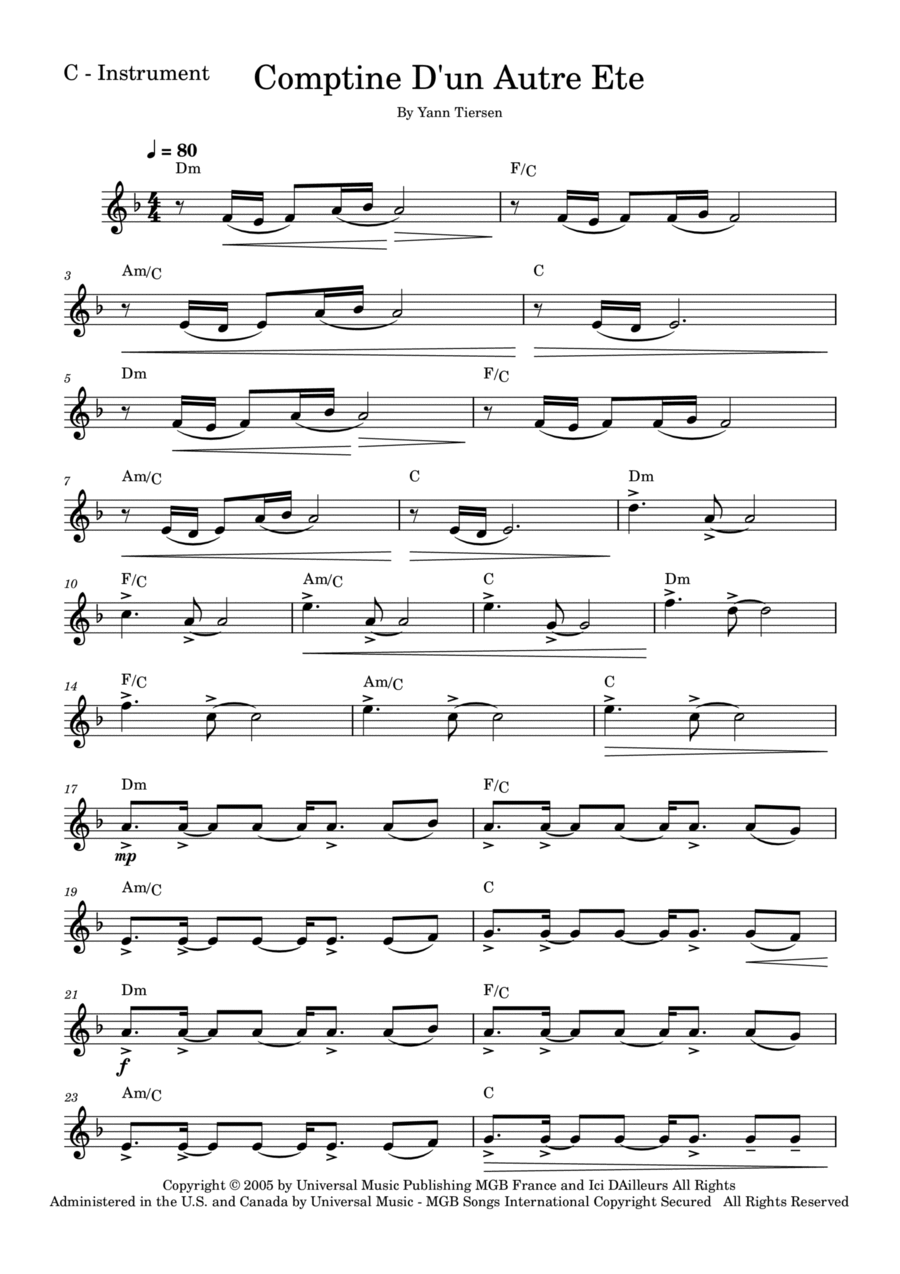 Comptine D'un Autre Été: L'après-midi Piano, Vocal scores gallery preview page 1