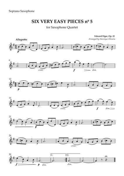 Six Very Easy Pieces nº 5 (Allegretto) - For Saxophone Quartet image number null