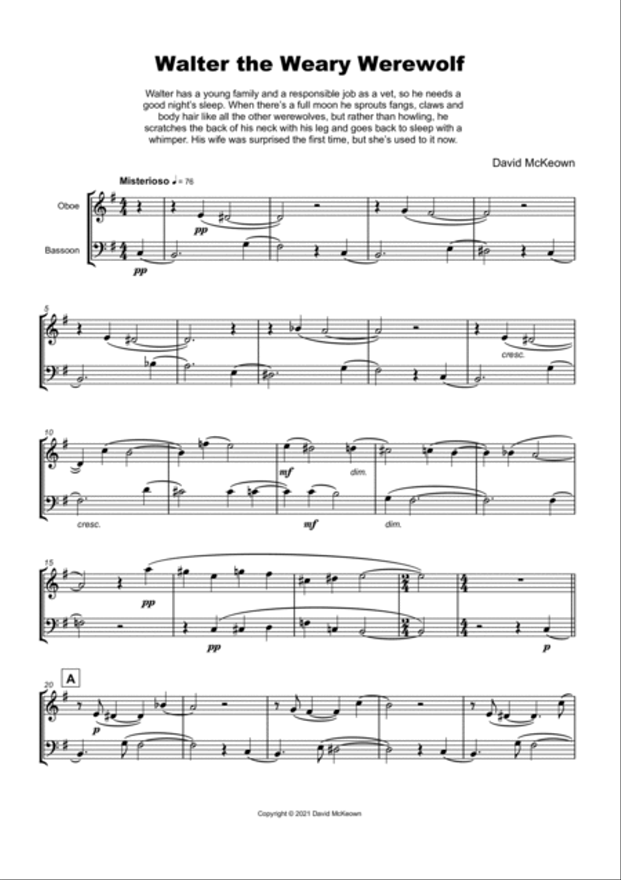 Walter the Weary Werewolf, Halloween Duet for Oboe and Bassoon Woodwind Duet scores gallery preview page 2