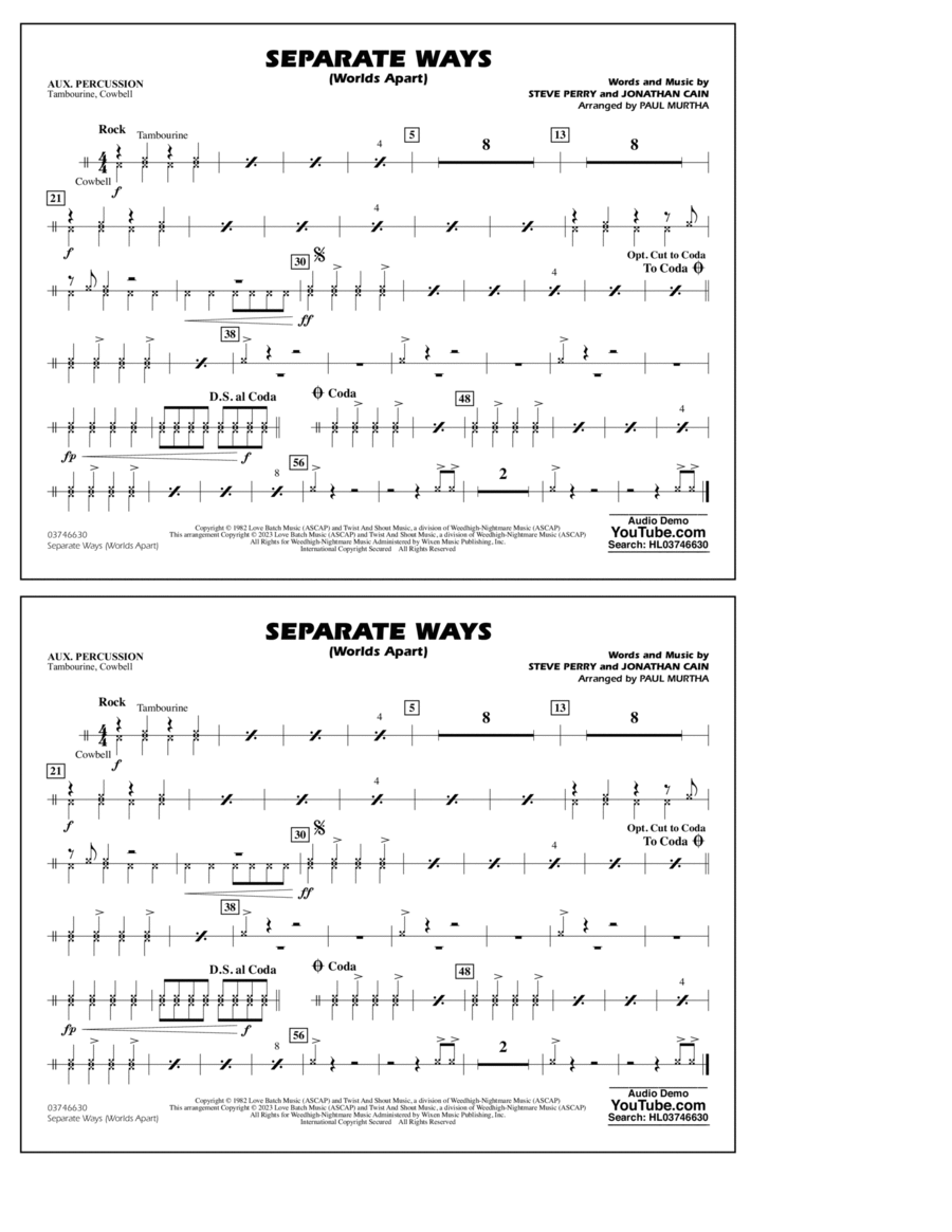 Separate Ways (Worlds Apart) (arr. Paul Murtha) - Aux Percussion Marching Band scores gallery preview page 1