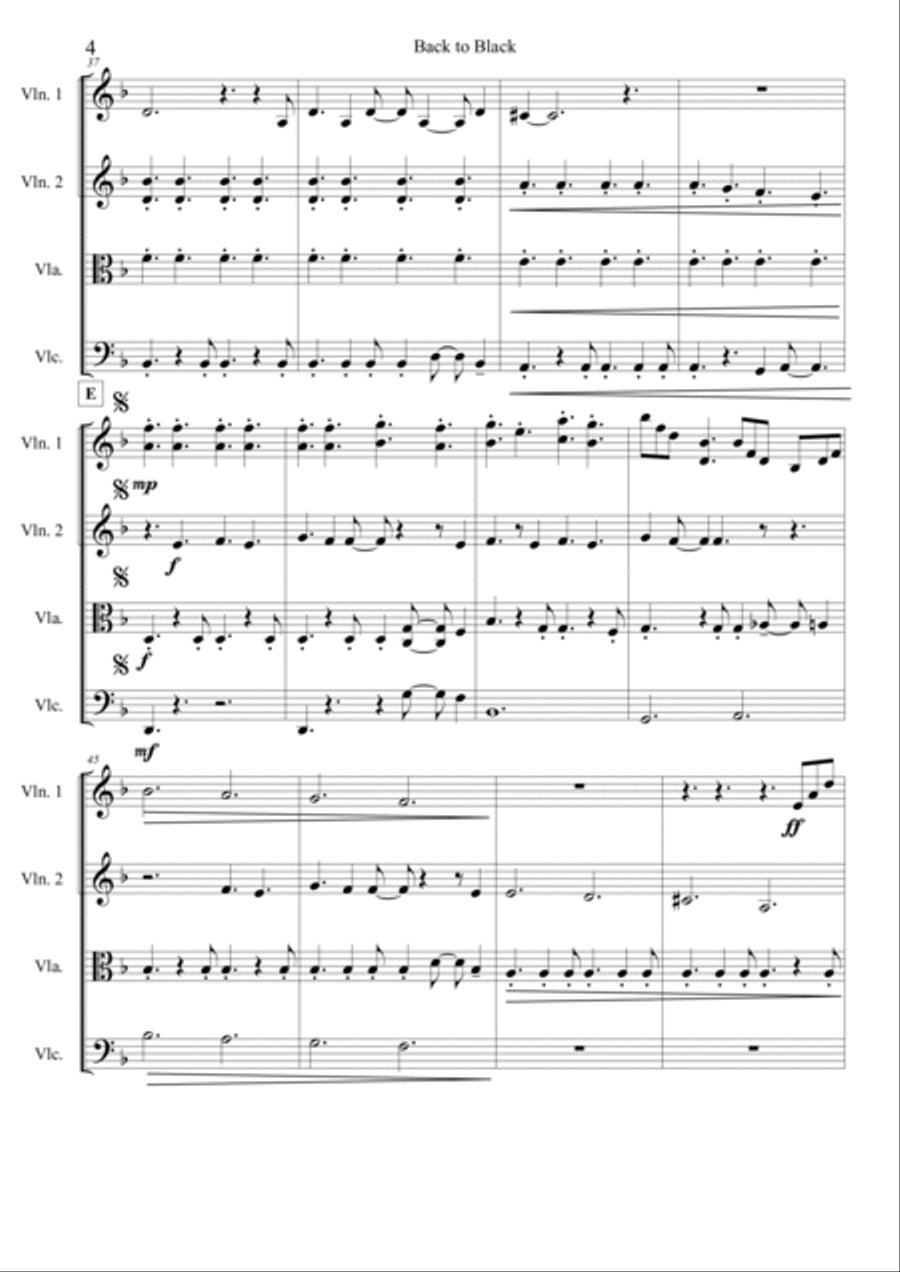 Back To Black String Quartet scores gallery preview page 5