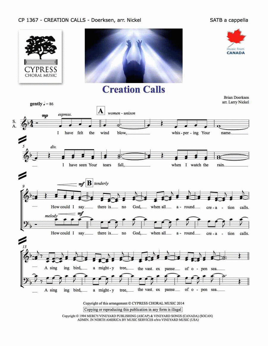 Creation Calls A Cappella Version 4-Part scores gallery preview page 1