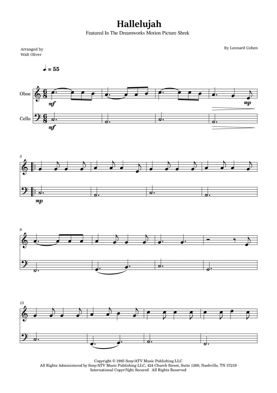 Hallelujah Oboe scores gallery preview page 1