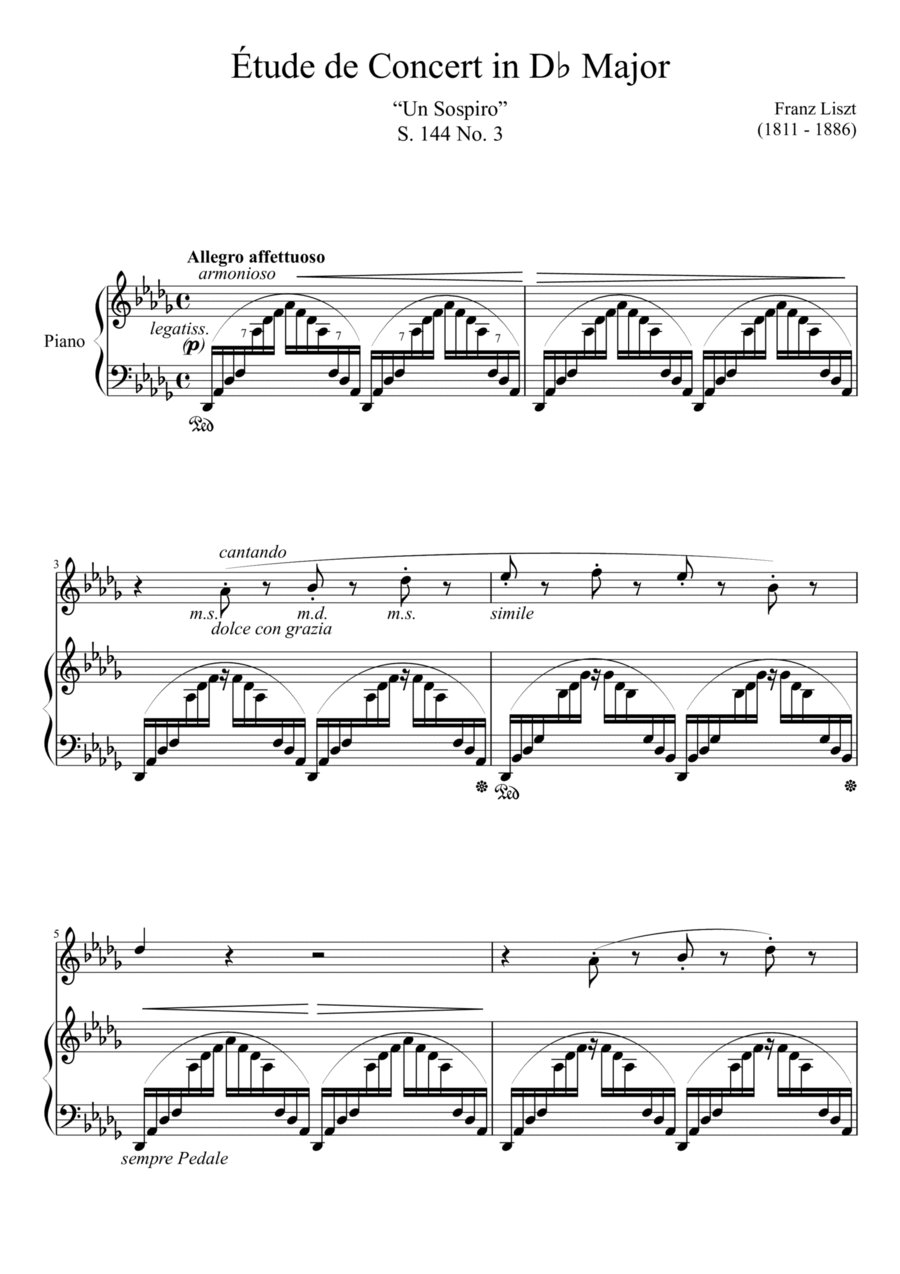 Etude de Concert S. 144 No. 3 in Db Major Etude de Concert S. 144 No. 3 in Db Major Piano Method scores gallery preview page 1