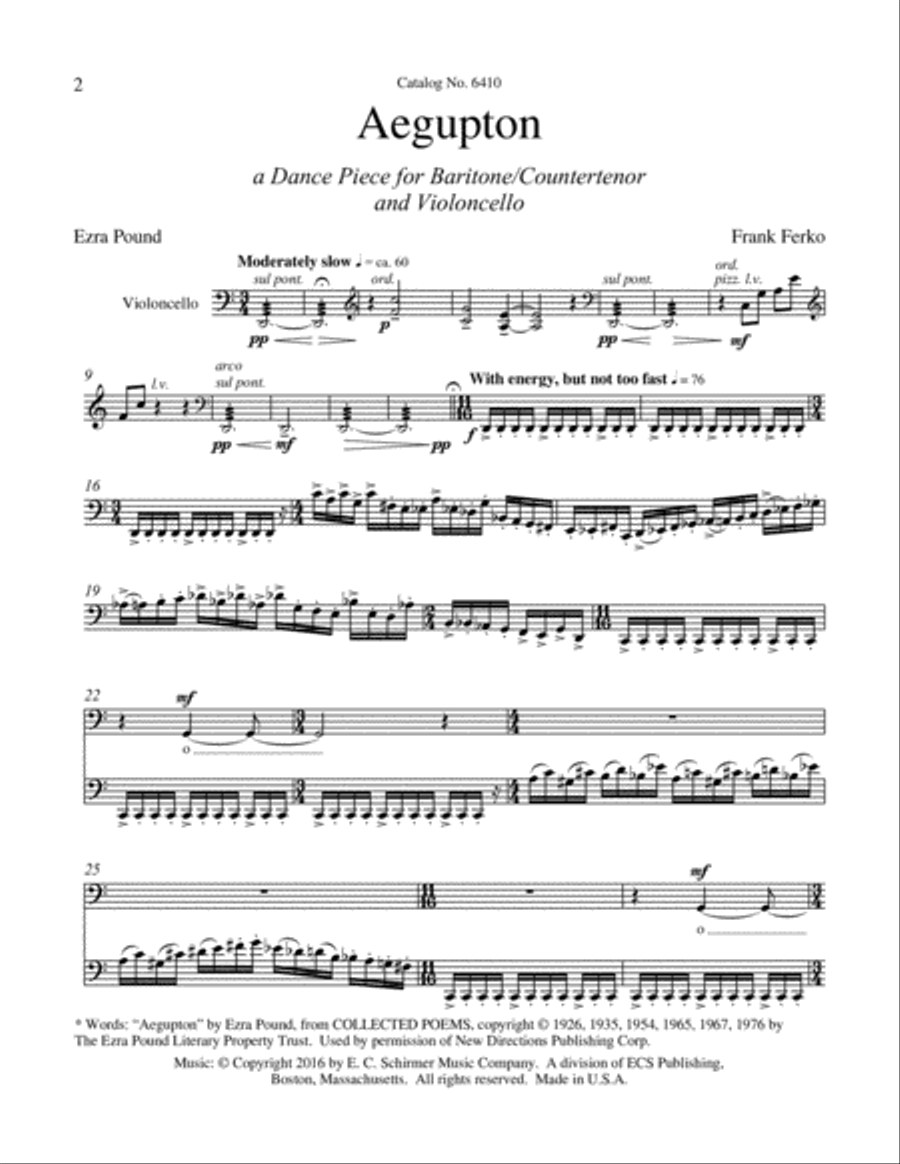 Aegupton: A Dance Piece for Baritone/Countertenor and Violoncello Baritone Voice scores gallery preview page 2