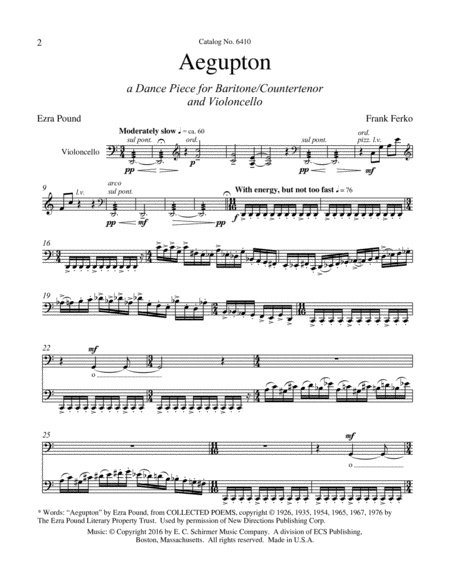 Aegupton: A Dance Piece for Baritone/Countertenor and Violoncello