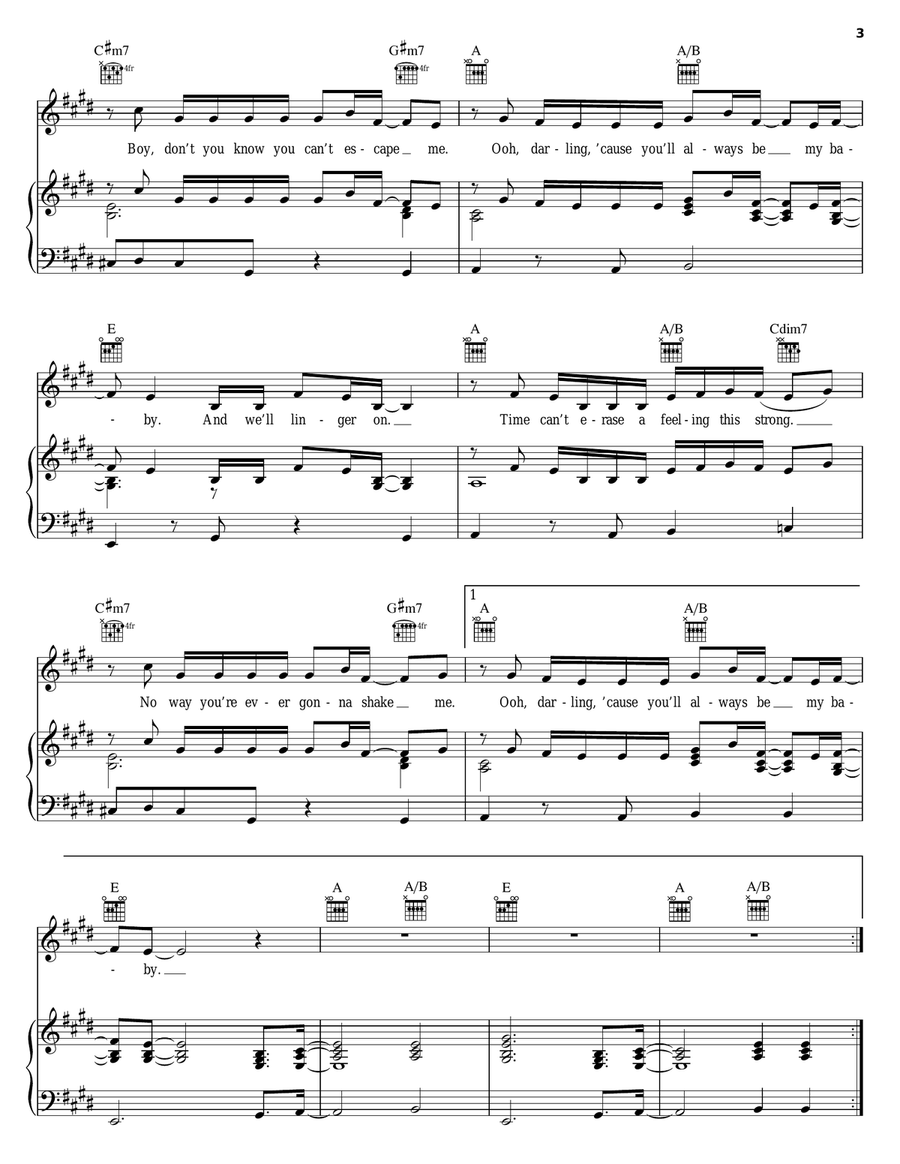 Always Be My Baby Piano, Vocal, Guitar scores gallery preview page 3