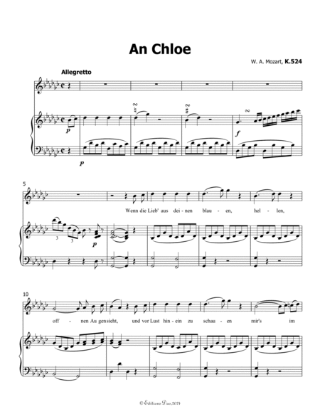 An Chloe, by Mozart, K.524, in G flat Major