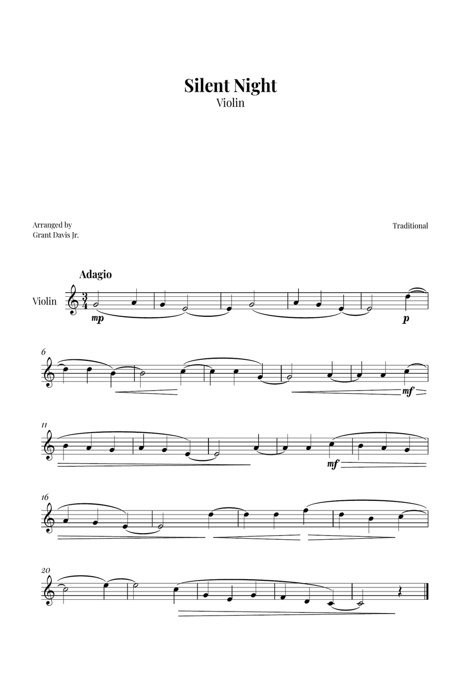 Silent Night Violin Solo scores gallery preview page 1