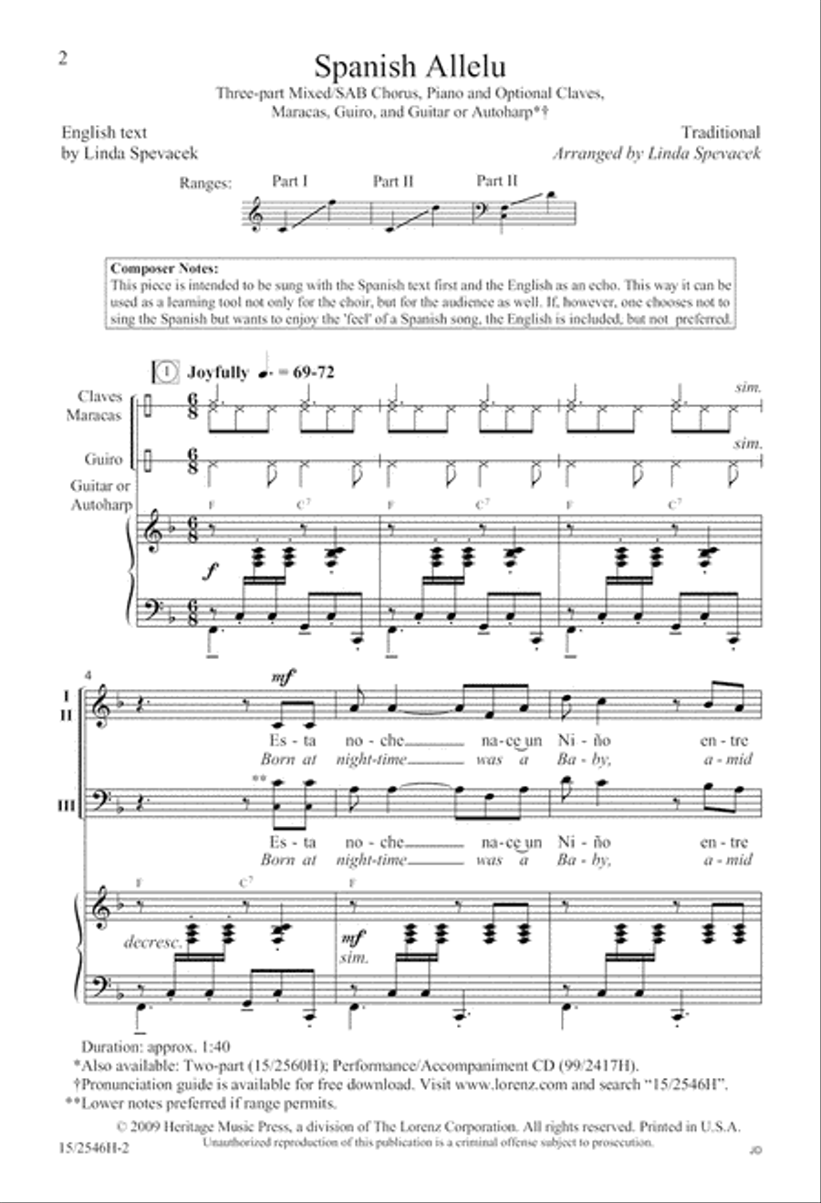 Spanish Allelu 3-Part scores gallery preview page 2