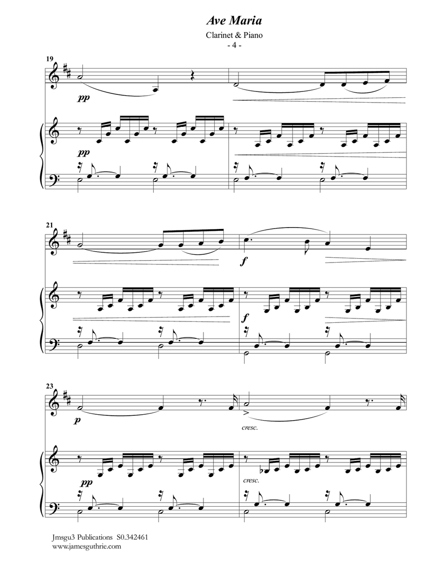 Bach-Gounod: Ave Maria for Clarinet & Piano B-Flat Clarinet scores gallery preview page 4