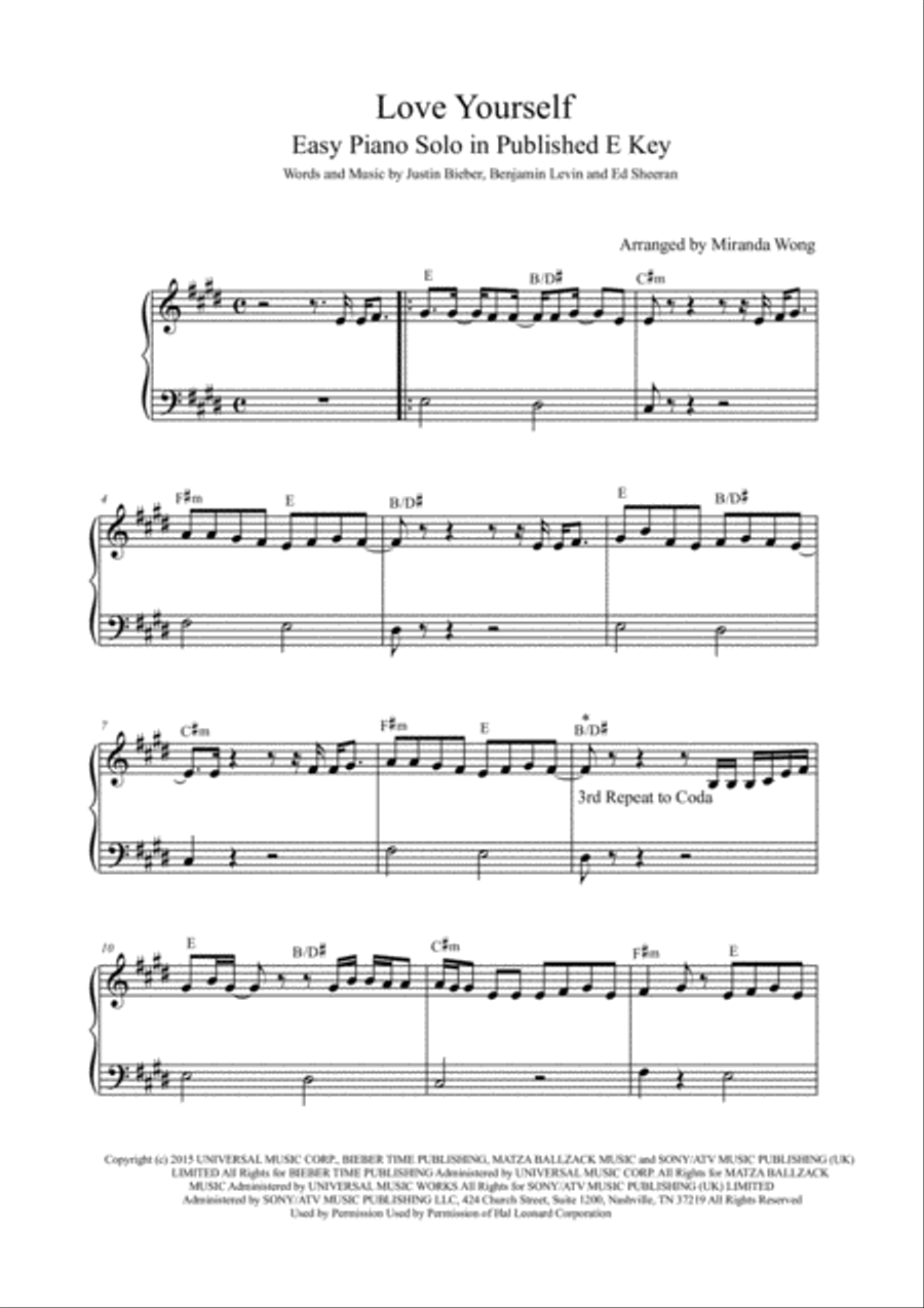 Love Yourself Love Yourself Easy Piano scores gallery preview page 2