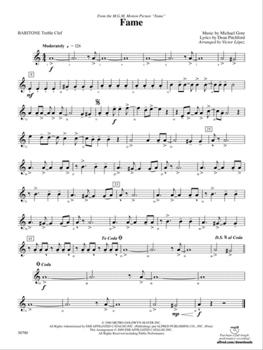 Fame (from the motion picture Fame): Baritone T.C. Concert Band scores gallery preview page 1