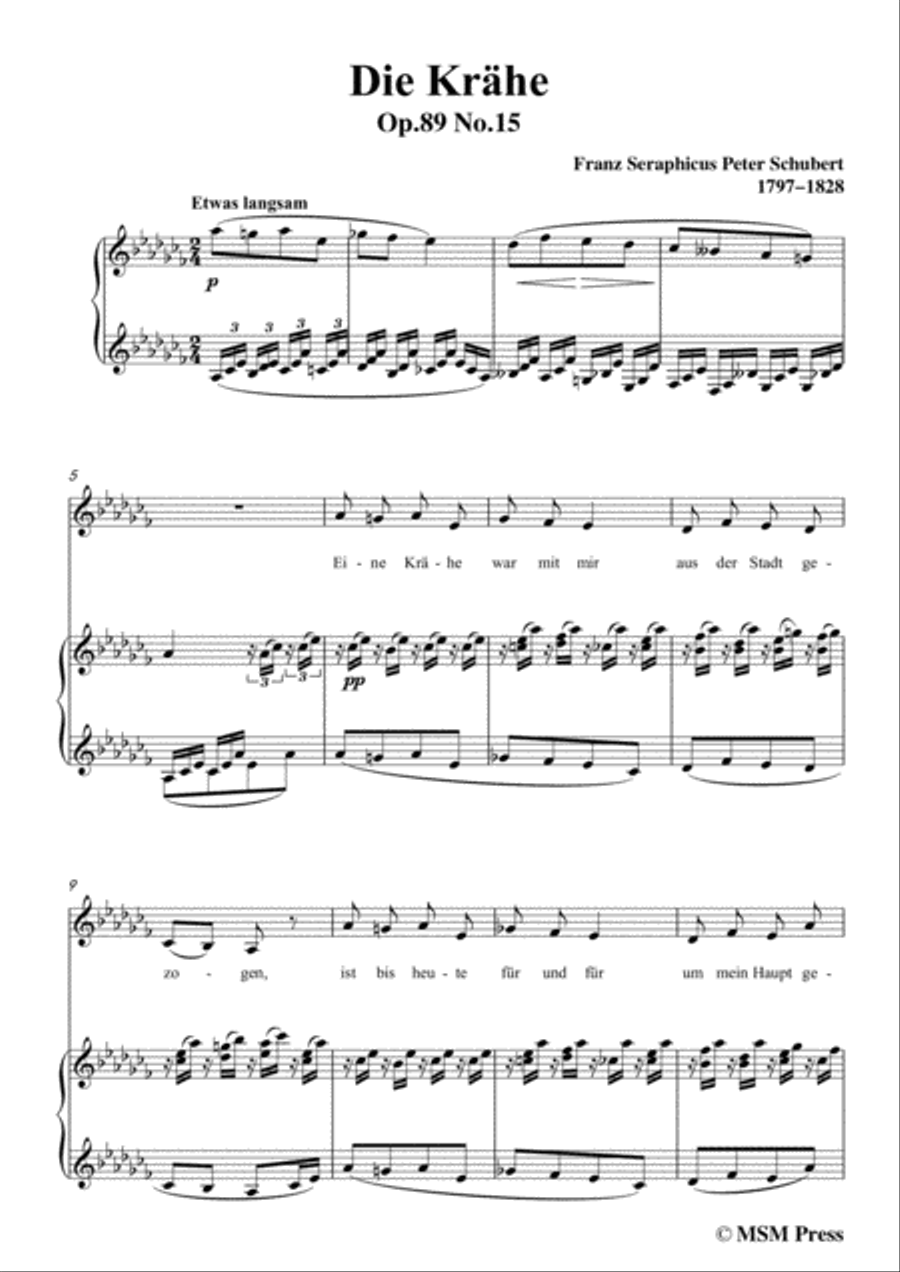 Schubert-Die Krähe,in a flat minor,Op.89 No.15,for Voice and Piano Voice Solo scores gallery preview page 3