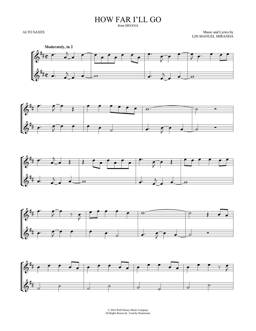 How Far I'll Go (from Moana) (arr. Mark Phillips) Woodwind Duet scores gallery preview page 1