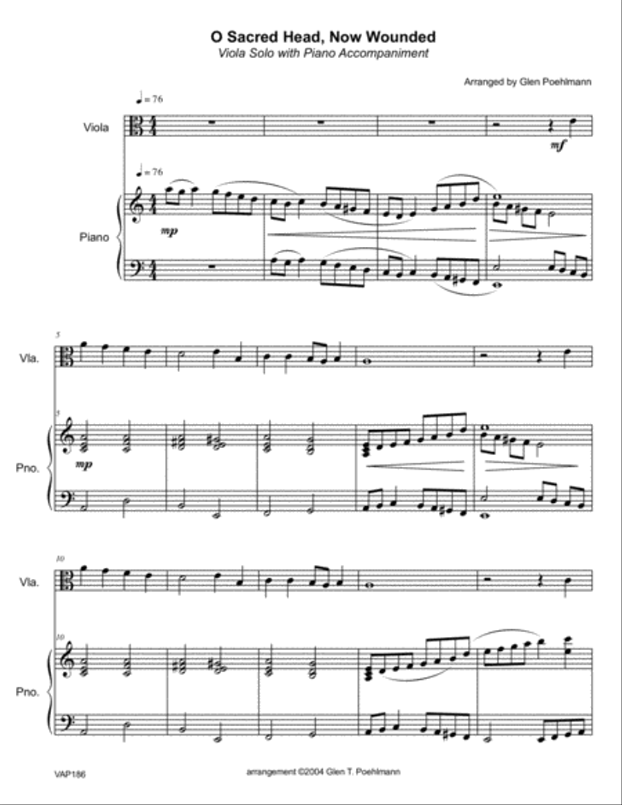 O SACRED HEAD NOW WOUNDED - VIOLA Solo with Piano Accompaniment Piano scores gallery preview page 1