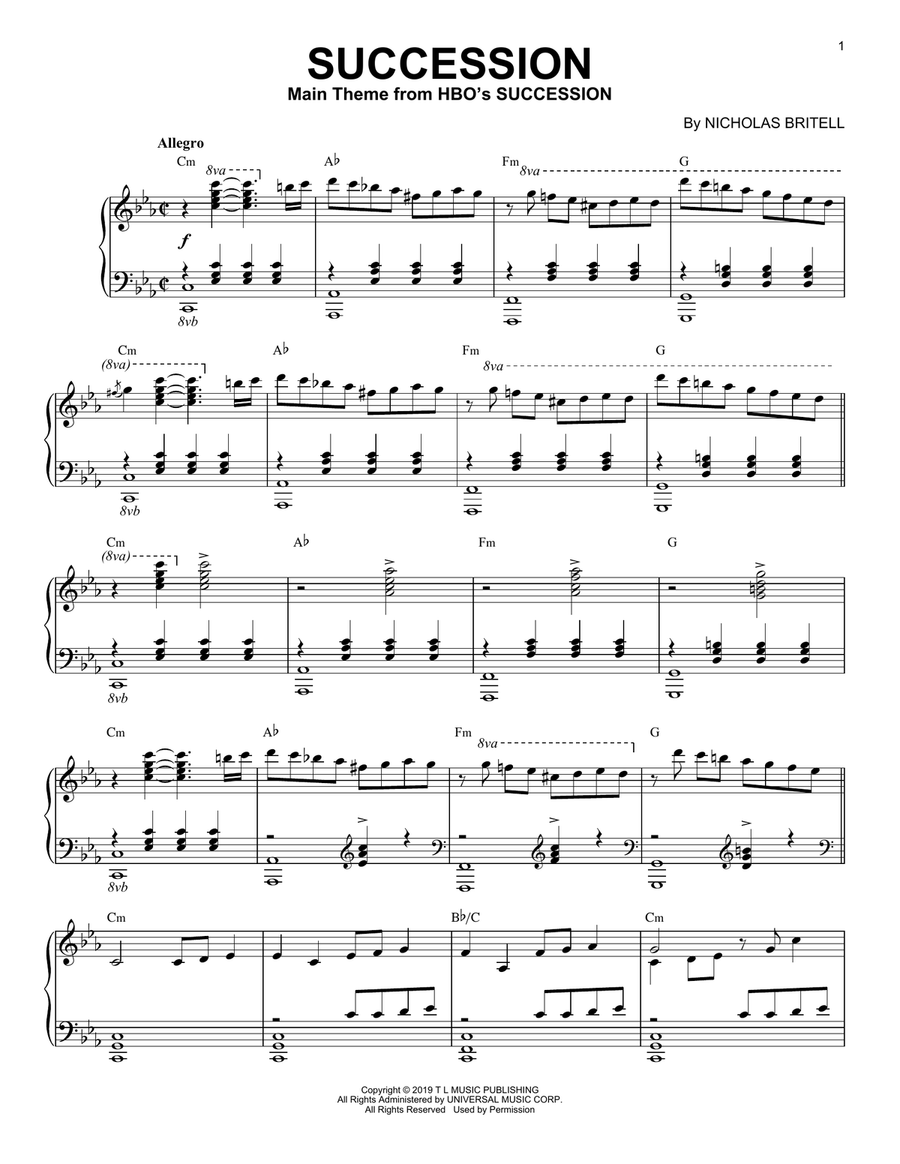 Succession Theme Piano Solo scores gallery preview page 1