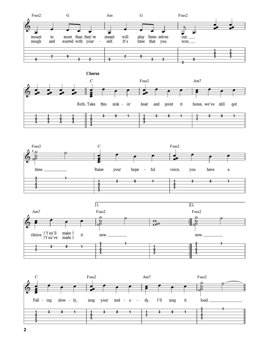 Falling Slowly (from Once) Guitar Tablature scores gallery preview page 2